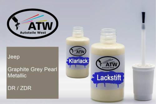 Jeep, Graphite Grey Pearl Metallic, DR / ZDR: 20ml Lackstift + 20ml Klarlack - Set, von ATW Autoteile West.